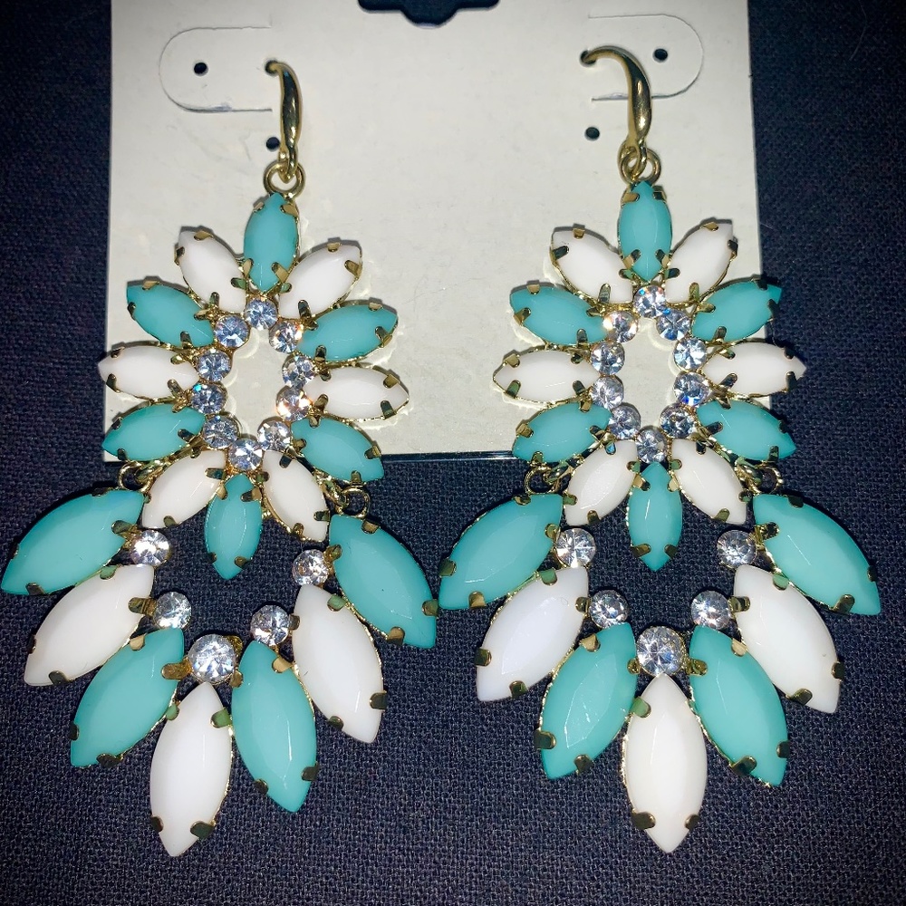 Turquoise and White Dangle Earrings